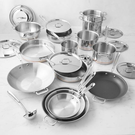 many pots and pans are on the table