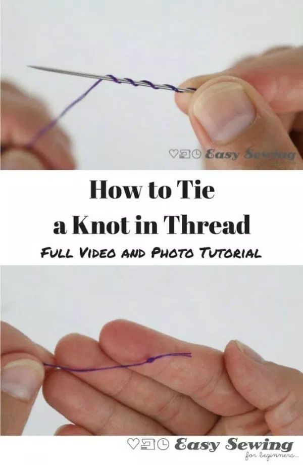 two pictures with the words how to tie a knot in thread, and an image of someone