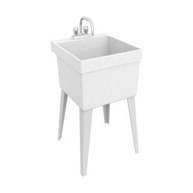 a white sink sitting on top of a wooden stand