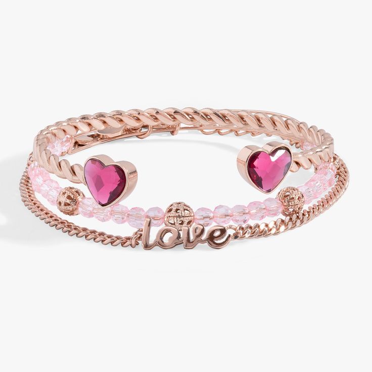 Rose Gold Trendy Rose Gold Heart Bracelet For Valentine's Day, Pink Metal Bangle Bracelet, Rose Gold Metal Bracelets For Valentine's Day, Rose Gold Metal Bracelet For Valentine's Day, Rose Gold Metal Heart Bangle Bracelet, Rose Gold Heart Bangle Bracelet, Rose Gold Metal Heart Bangle, Trendy Rose Gold Metal Beaded Bracelets, Trendy Pink Metal Bracelets