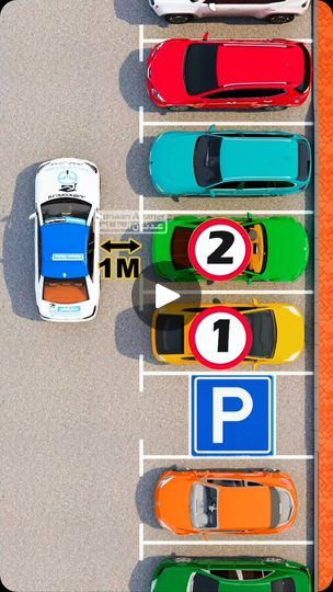 an overhead view of several cars parked in a parking lot with the number one on each car