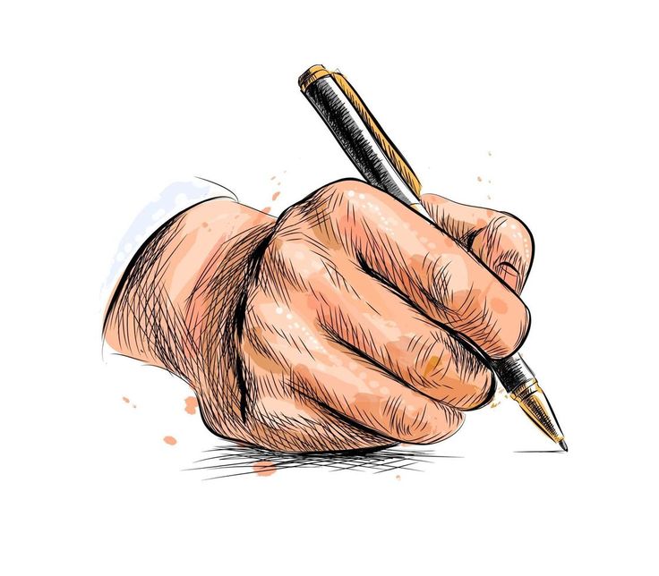 a hand holding a pen and writing on paper