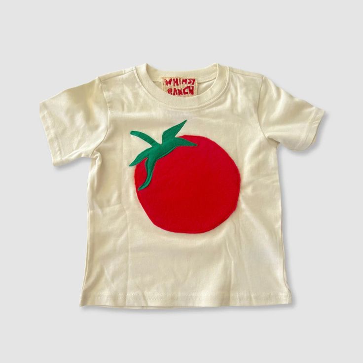 Tomato Tee | All Small Co – All Small Co. Unisex Organic Cotton T-shirt For Summer, Playful Organic Cotton Graphic T-shirt, Novelty Cotton Tops For Summer, Cute Organic Cotton Crew Neck T-shirt, Novelty Summer Tops With Cartoon Print, Summer Novelty Tops With Cartoon Print, Novelty Screen Print Tops For Summer, Novelty Cartoon Print Summer Tops, Novelty Screen Print Summer Tops