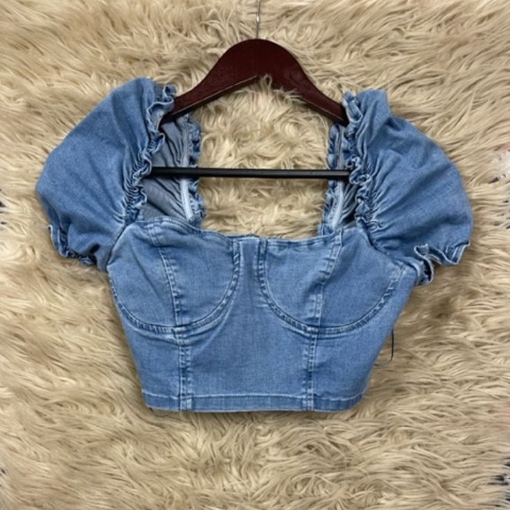 New With Tags! Fashion Nova Denim Crop Bustier Cap Sleeve, Sweetheart Neckline+Bustier, Back Zip, Crop Fit - So Cute! I Am So Sad This Didn't Work - Couldn't Accommodate My Bust (I'm A 32e) Denim Small 67% Cotton, 20% Poly, 11% Viscose, 2% Spandex Hand Wash, Lay Flat To Dry Brand New & In Perfect Condition! Smoke-Free Home! Fitted Medium Wash Denim Top With Short Sleeves, Fitted Medium Wash Short Sleeve Denim Top, Fitted Short Sleeve Medium Wash Denim Top, Trendy Fitted Short Sleeve Denim Top, Non-stretch Denim Blue Trendy Tops, Fitted Denim Top With Short Sleeves, Fitted Denim Short Sleeve Top, Fitted Denim Top With Short Sleeves For Summer, Fitted Dark Wash Short Sleeve Tops