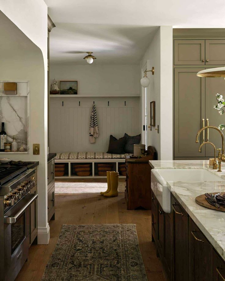 the kitchen is clean and ready to be used as a dining room or family room