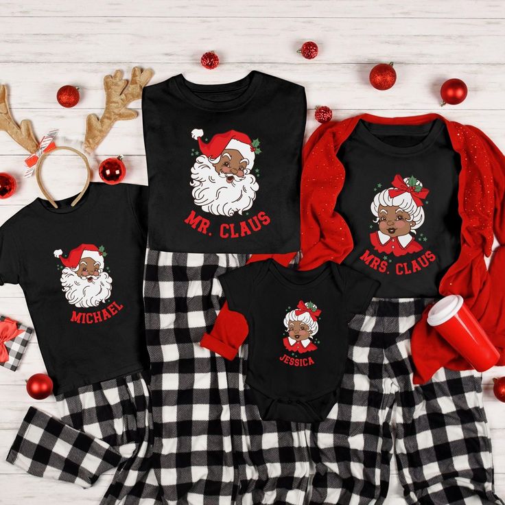 Family Christmas Shirts Black Santa Matching Christmas Shirts Custom Christmas Pajama shirt African American Personalized Family Group Shirt ORDERING INSTRUCTIONS 1-) Please, Check and Review all Photos. 2-) Choose Your T-Shirt Size from the Size Menu. 4-) Choose the quantity amount 5-) Click ADD TO CART. You can go back to add more products 6-) Please click the "Proceed to Check Out" button PRINT ▸ This is a Direct-To-Garment printed item ▸ The ink is printed INTO the fabric, not sitting on top of it WASHING INSTRUCTIONS ▸ Wash inside out, in cold water, on gentle cycle. Tumble dry low or let air dry ▸ Do not use Fabric Softeners or Bleach ▸ Do not dry clean. Avoid ironing on the design. SIZE ▸ Take a look at the photos to see a specific sizing chart for each shirt option Shirt color opti Black Family Matching Tops For Winter, Black Winter Holiday T-shirt, Black Long Sleeve T-shirt For Family Matching, Black Long Sleeve Christmas T-shirt, Festive Holiday Black Top, Black Long Sleeve Christmas Tops, Casual Black T-shirt For Festive Occasions, Black Casual T-shirt For Festive Occasions, Black Top For Festive Holiday Occasions