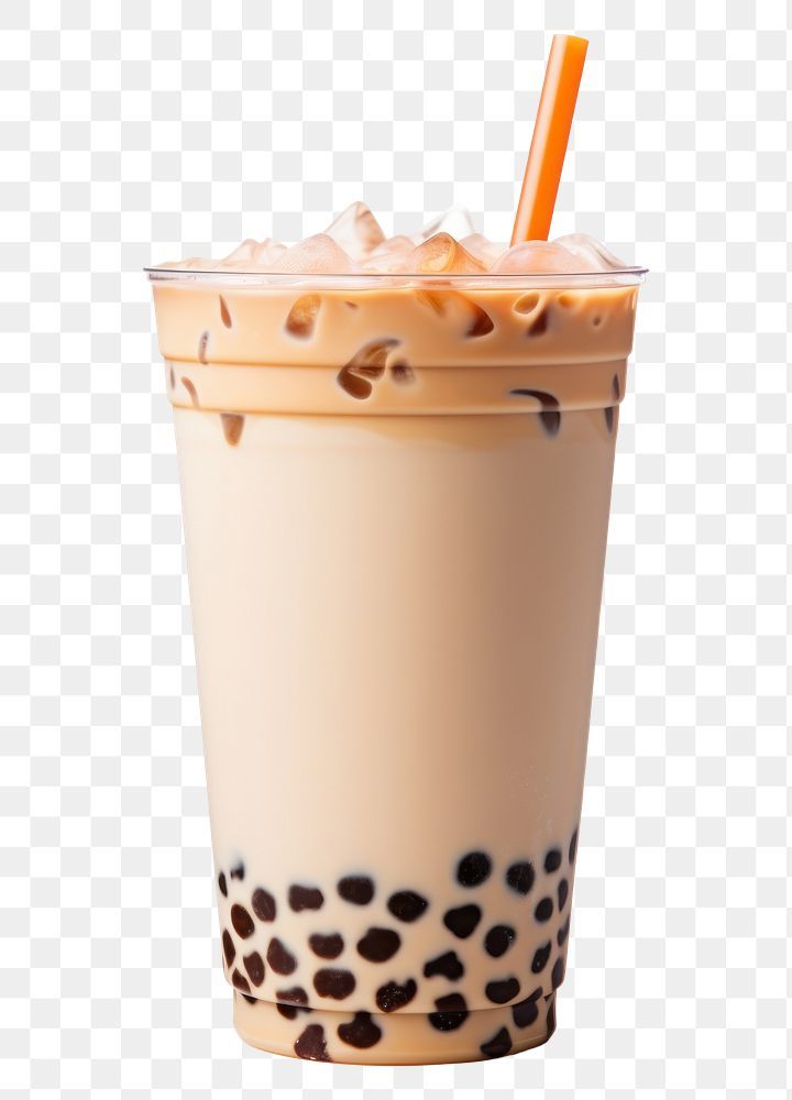 an iced coffee drink in a glass with a straw sticking out of it, on a transparent background