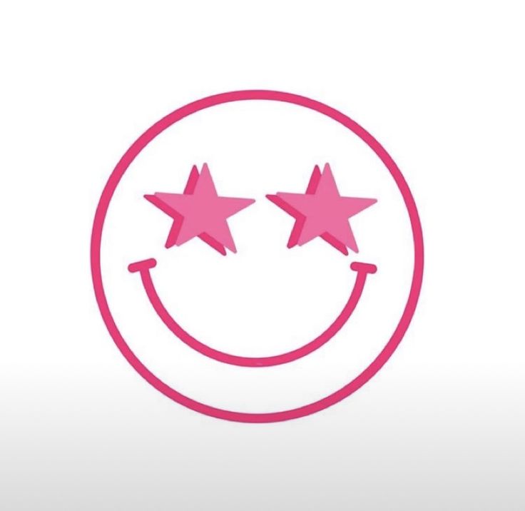 two pink stars are in the middle of a smiley face with one star pointing up