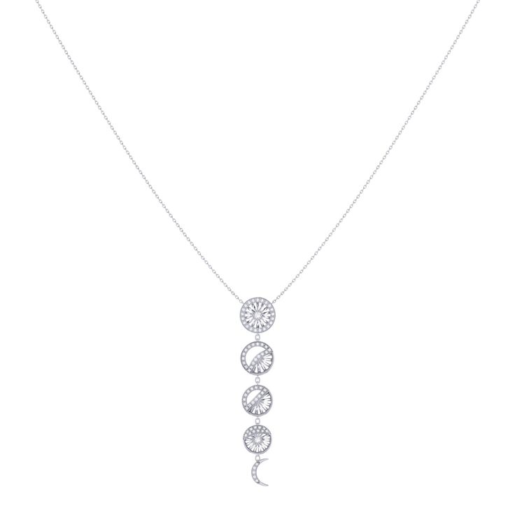 Transition seamlessly from a day at work to an evening outing with the Moon Phases Necklace. Crafted in 925 Sterling Silver, this necklace features 100% natural, genuine diamonds. 0. 19 carats of diamonds are used in individual plate prong and collet prong settings. This necklace is 18" long and uses a cable chain with lobster clasp. The moon motifs range from 7. 5 mm to 9. 7 mm in length. This necklace is beautifully presented with the inspirational poem 'Dreamer' written by the LuvMyJewelry founder & CEO. Store jewelry in clean dry place to protect from dust, humidity, moisture, and extreme temperatures.  Remove your rings and bracelets while showering or washing your hands.  Soaps & detergents harm silver metal, plating, and all kinds of gemstones and pearls.  Do not use commercial silv Elegant Diamond Moon Phase Jewelry, Elegant Diamond Necklace With Moon Phase Detail, Elegant Diamond Necklace With Moon Phase, Moon Phase Diamond Necklace Fine Jewelry, Fine Jewelry Diamond Moon Phase Necklaces, Diamond Moon Phase Necklace Fine Jewelry, Fine Jewelry Diamond Moon Phase Necklace, Elegant Moon-shaped Diamond Jewelry, Elegant Moon Shaped Diamond Jewelry