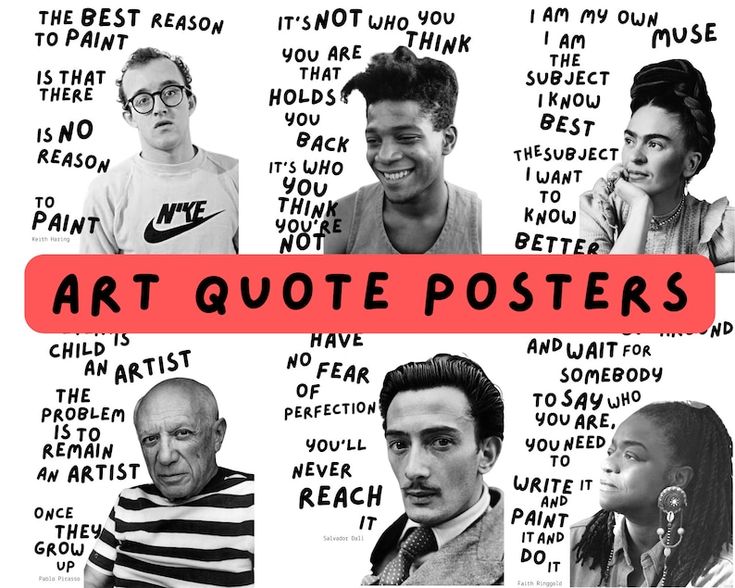 a poster with the words art quote posters written in different font styles and colors on it