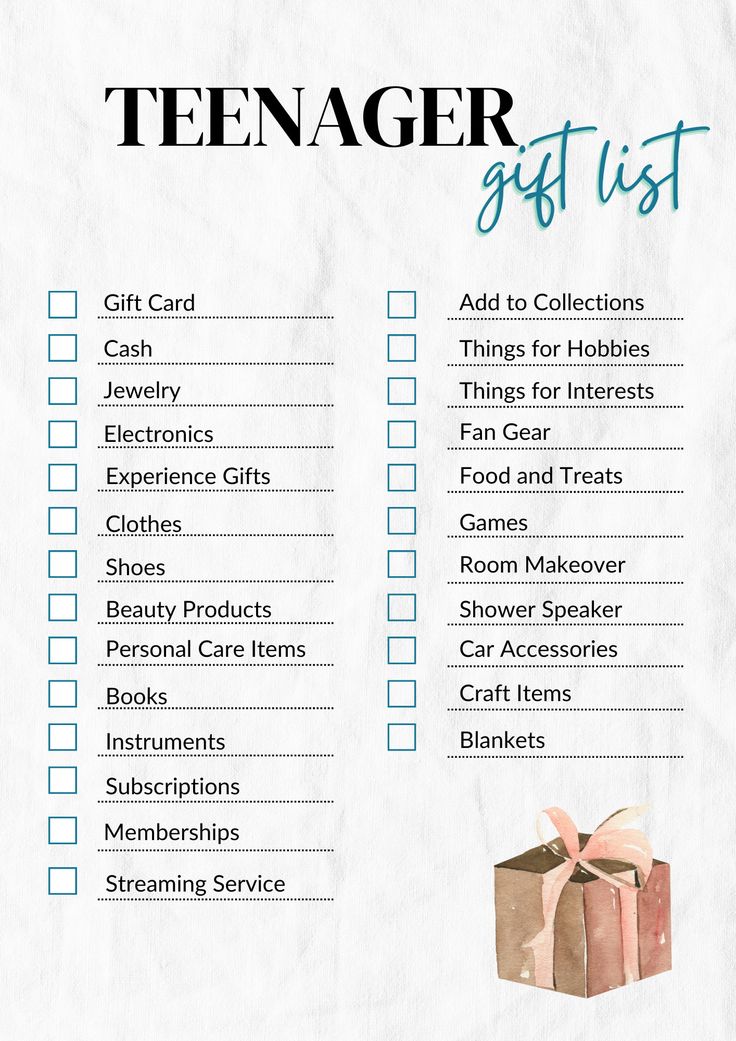 a gift list for teenagers with presents on it