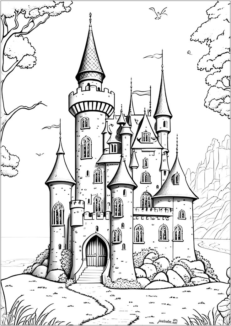 a castle in the woods coloring page