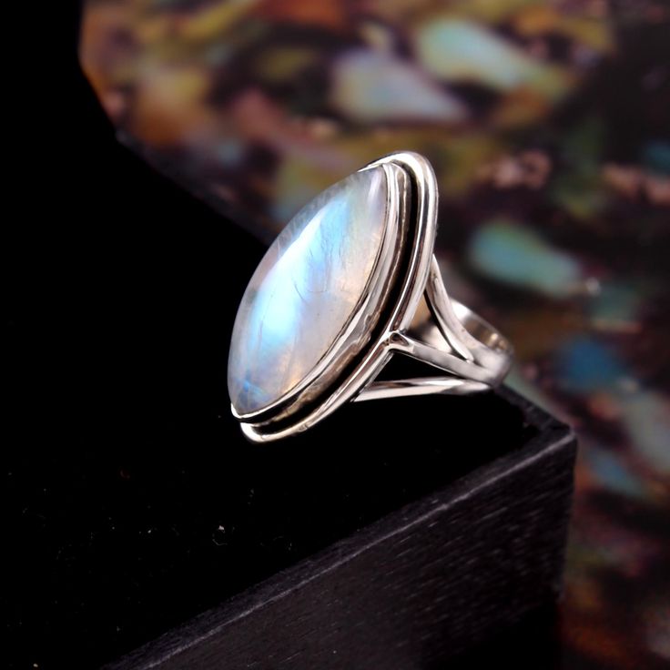 Natural Rainbow Moonstone Ring, 925 Sterling Sliver Ring, Gemstone Ring, Moonstone Jewelry, Moonstone Sliver Ring, Promise Ring, Women Ring  Product Detail- Ring  Gemstone : Moonstone Weight  With Stone : 6 Gram Stone Color : White  Stone Shape : Marquise Stone Category : Cabochon Metal : 925 Sterling Silver Purity : 925 Why To Wear Silver : It is believed that silver balances the water and Kapha in our bodies. It is also said that according to our ancient Shastra silver brings abundance and luc Sliver Ring, Ring Moonstone, Rainbow Moonstone Ring, Detailed Ring, Moonstone Jewelry, Natural Rainbow, Women Ring, Ring Women, Ring Promise