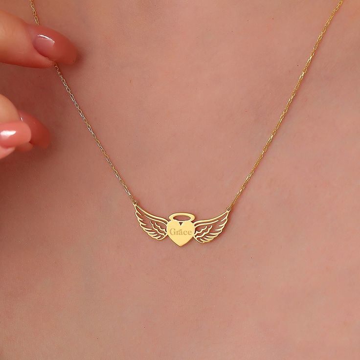 "Customizable Angel Wing Heart Necklace: Infinite Love and Devotion The angel wing heart necklace stands out as a symbol carrying memories filled with love. Thanks to its customizable feature, it becomes a special gift for your mother, spouse, new mother, beloved sister, best friend, or girlfriend. With every detail, it symbolizes love and commitment, reflecting the deepest emotions of your heart. For Your Mother: Endless Care and Love: This necklace is one of the most beautiful ways to express your gratitude to your mother, symbolizing her endless care and love. For Your Wife: Essence of Togetherness: Choose the angel wing heart necklace to express your love and devotion to your spouse. This special gift symbolizes every moment shared, reflecting the essence of your relationship. For the Winged Engraved Jewelry For Gifts, Engraved Wing-shaped Jewelry For Gifts, Engraved Wing-shaped Jewelry Gift, Wing-shaped Jewelry For Valentine's Day Gift, Valentine's Day Gift Jewelry Wing-shaped, Valentine's Day Wing-shaped Jewelry Gift, Angel Wings Heart Pendant Jewelry For Gifts, Heart-shaped Angel Wings Jewelry Gift, Wing-shaped Necklace For Valentine's Day Gift