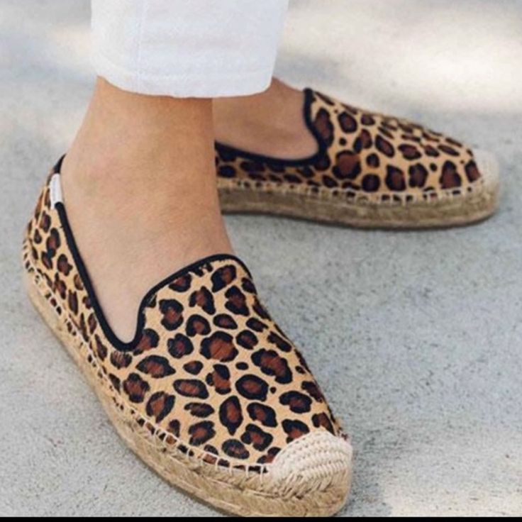 Soludos Leopard Print Calf Hair Espadrilles Sz 6 Nwt Summer Shoe Casual Brown Slip-on Espadrilles, Casual Brown Flat Heel Espadrilles, Brown Casual Espadrilles For Vacation, Brown Casual Espadrilles, Casual Brown Espadrilles For Summer, Casual Brown Espadrilles For Vacation, Casual Brown Espadrilles, Trendy Espadrilles With Woven Sole For Day Out, Flat Espadrilles With Cushioned Footbed For Outings