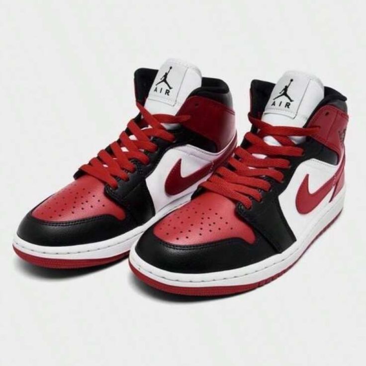 Jordan Air Jordan Retro 1 Mid Casual Shoes Unisex Sporty Red Jordan Shoes With Round Toe, Casual Red Jordan Shoes With Red Sole, Red Casual Jordan Shoes With Laces, Nike Jordan Shoes In Leather, Nike Jordan Leather Shoes With Laces, Red Casual Jordan Shoes, Nike Jordan High-top Shoes With Laces, Red Nike Jordan Shoes With Round Toe, Casual Red High-top Sneakers With Contrast Sole