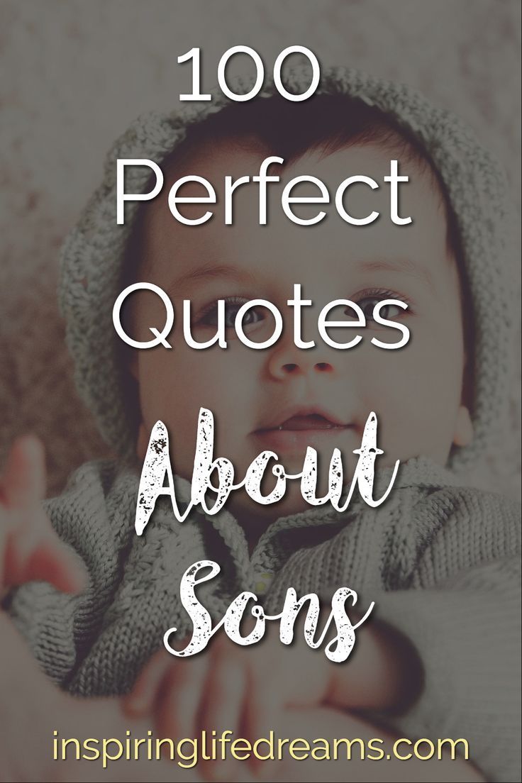 a baby wearing a knitted hat with the words, 100 perfect quotes about sons