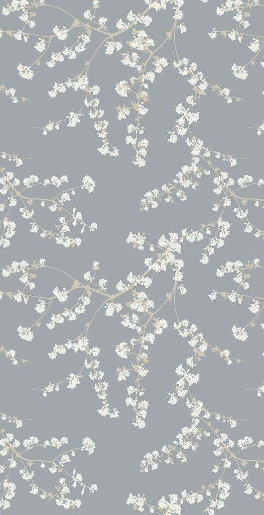 a gray and white wallpaper with flowers on it