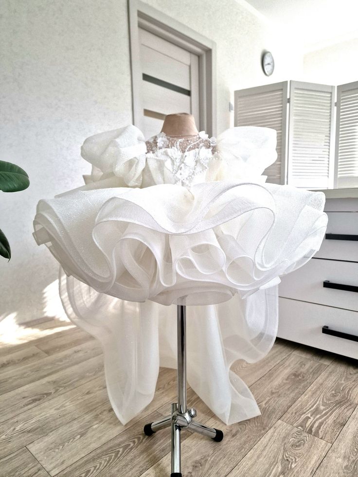 White Princess Organza Pageant Dress, White Princess Style Organza Pageant Dress, White Princess Pageant Dress In Organza, White Princess Style Pageant Dress In Organza, White Organza Baptism Dress With Ruffles, Tulle Baptism Dress With Ruffles For Pageant, White Organza Tutu Dress For First Communion, Elegant Organza Pageant Dress For Baptism, Cream Princess Dress With Ruffles For Baptism