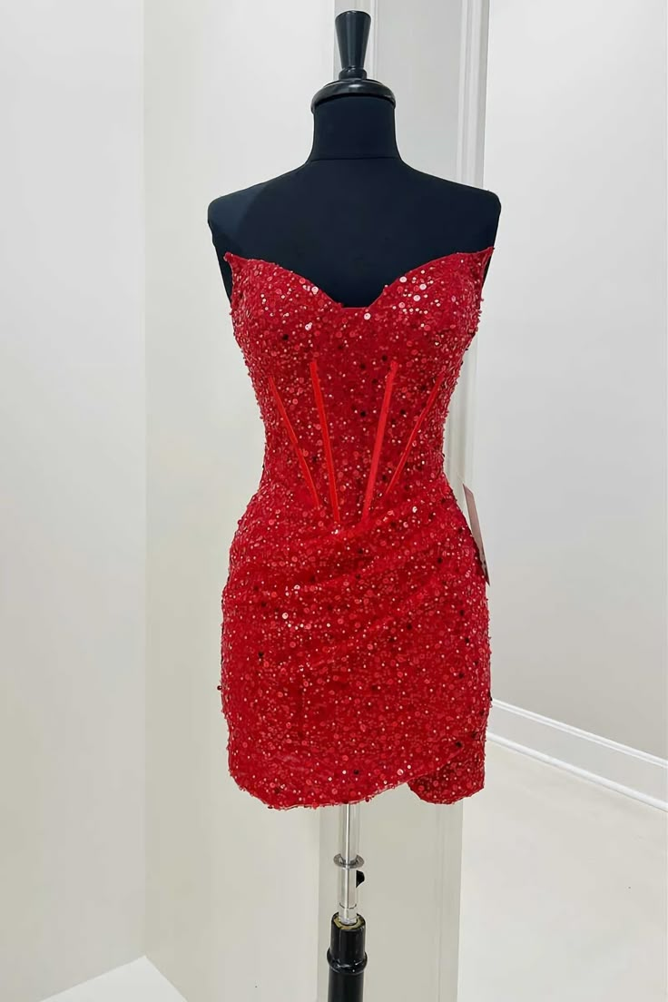 Red Sequined Sheath Mini Homecoming Dress Club Dresses Corset Homecoming Dress, Mini Homecoming Dress, Short Red Prom Dresses, Sequin Homecoming Dress, Dress 2022, Mini Homecoming Dresses, White Homecoming Dresses, Red Homecoming Dresses, Blue Homecoming Dresses