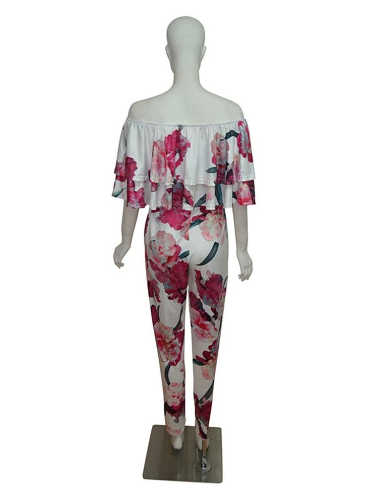 This sassy but sweet two piece set is sexy with a lovely floral pattern. Featuring a ruffled off-the-shoulder top and skinny fitted pants with an elastic waist. Pairs perfectly with wedges, heels or booties and is made with a blend of polyester, cotton and spandex for a fabulous fit. Comes in two fabulous floral color patterns. Fitted Off-shoulder Summer Set, Chic Off-shoulder Spring Sets, Pink Off-shoulder Fitted Jumpsuits And Rompers, Chic Fitted Off-shoulder Set, Chic Short Sleeve Sets With Floral Print, Chic Short Sleeve Floral Print Set, Casual Fitted Sets With Ruffles, Fitted Casual Sets With Ruffles, Fitted Off-shoulder Jumpsuit With Ruffles