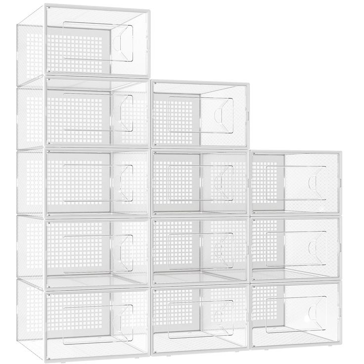 three clear shelves are stacked on top of each other