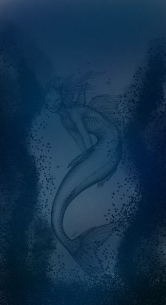 a drawing of a mermaid in the water