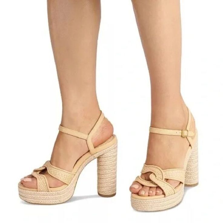 Coach Talina Platform Raffia Dress Sandals Condition: New In Box Color: Natural Material: Leather / Raffia / Espadrille Heel: 4.5" Chic Brown Straw Sandals, Chic Straw Sandals In Natural Color, Chic Natural Straw Heels, Chic Natural Heels For Vacation, Chic Natural Heels For The Beach, Chic Natural Color Heels For Vacation, Chic Natural Heels For Beach, Chic Straw Ankle Strap Sandals, Chic Straw Sandals With Ankle Strap