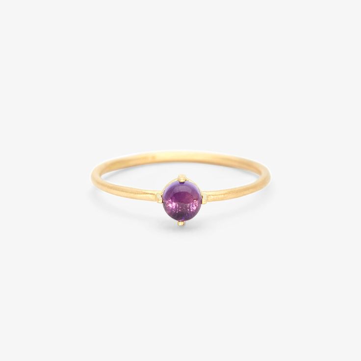 Classic Amethyst Birthstone, 14k Gold Amethyst Ring With Gemstone Accents, 14k Gold Round Amethyst Ring With Gemstone Accents, Classic Amethyst Ring, Classic Cabochon Amethyst Ring, Classic Amethyst Cabochon Ring, Modern Birthstone Ring With Gemstone, Modern Birthstone Ring With Gemstone In Round Band, Modern Round Birthstone Ring