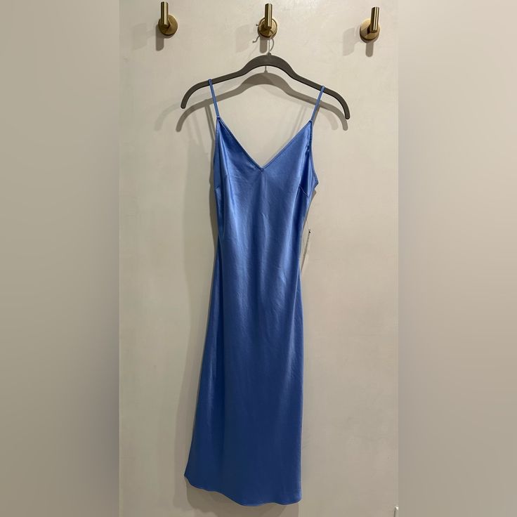 Nwt Size Xxs Petite Midi Slip Dress Fitted Sleeveless Blue Slip Dress, Blue Knee-length Slip Dress For Spring, Blue Midi-length Slip Dress For Party, Blue Fitted Midi Slip Dress, Blue Midi Length Slip Dress For Party, Blue Sleeveless Casual Slip Dress, Blue Casual Slip Dress With Spaghetti Straps, Casual Blue Slip Dress With Spaghetti Straps, Casual Blue Sleeveless Slip Dress