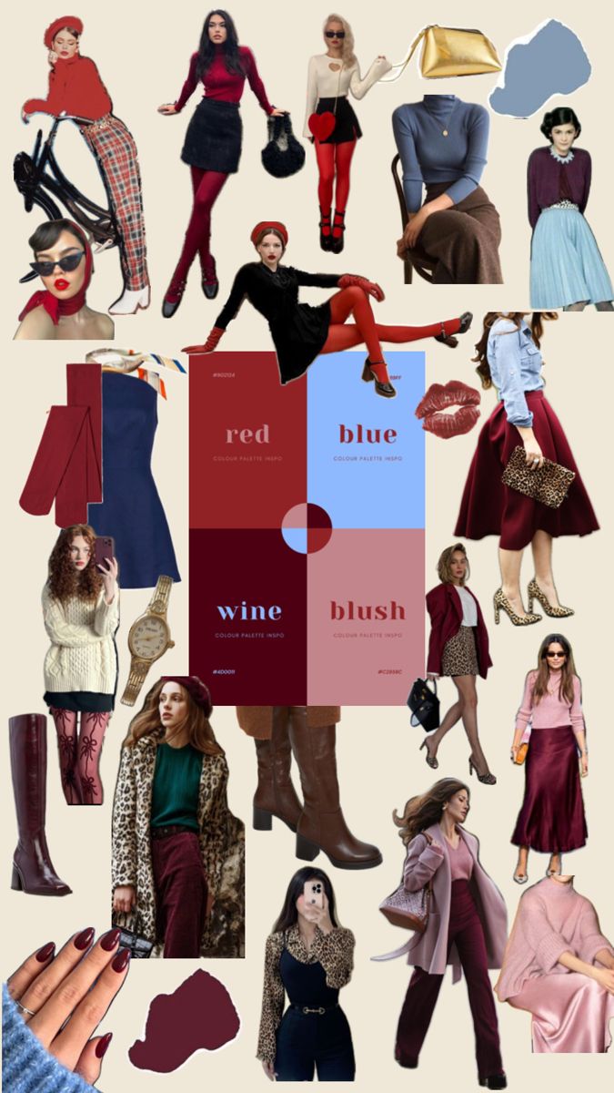 Burgundy, pink, red, baby blue, skirt, pants, dress, tights, animal print, fashion, elegant, colorful, fashionista, gold, boots. Autumn Seasonal Color Analysis Outfits, Autumn Colour Palette Fashion, Autumn Pallet Outfits, Deep Autumn Color Palette Fashion, True Autumn Outfit Ideas, Autumn Palette Outfits, True Autumn Color Palette Outfits, Winter Color Palette Clothes, Winter Color Palette Outfits