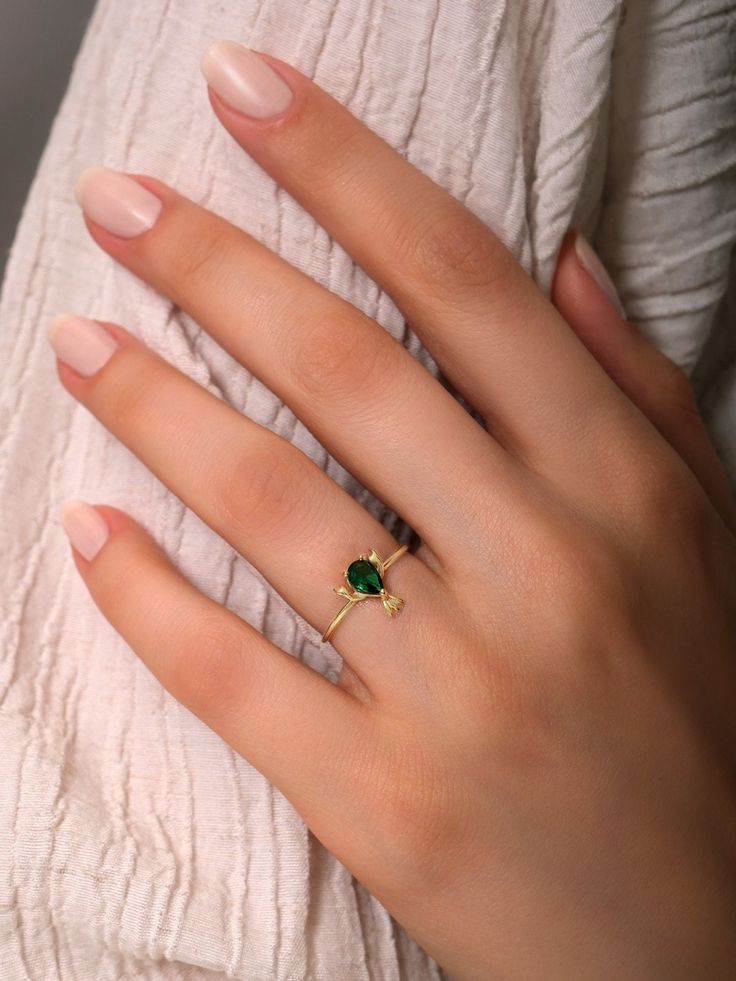 Pear Emerald Ring, Gold Lobster Ring, May Birthstone Ring, 14k Solid Gold, Crob Ring, Delicate Gift For Her, Menu Ring, Sea Products Ring Green 14k Gold Ring For Proposal, Fine Jewelry May Birthstone Ring For Proposal, 14k Gold Emerald Open Ring For Promise, Solitaire May Birthstone Ring For Proposal, May Birthstone Solitaire Ring For Proposal, 14k Gold Rings For Proposal With May Birthstone, 14k Gold Cluster Ring With Solitaire For Gift, 14k Gold May Birthstone Open Ring, 14k Gold Open Ring For May Birthstone