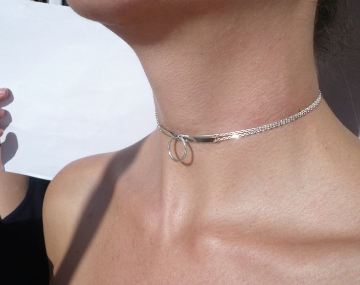 sterling silver slave collar O ring necklace by BIZARREjewelry on Etsy Diamond Jewelry Earrings, Sterling Silver Choker, Choker Collar Necklace, Ring Der O, Gemstone Stud Earrings, Silver Choker, Choker Collar, Jewelry Choker, Unique Christmas Gifts