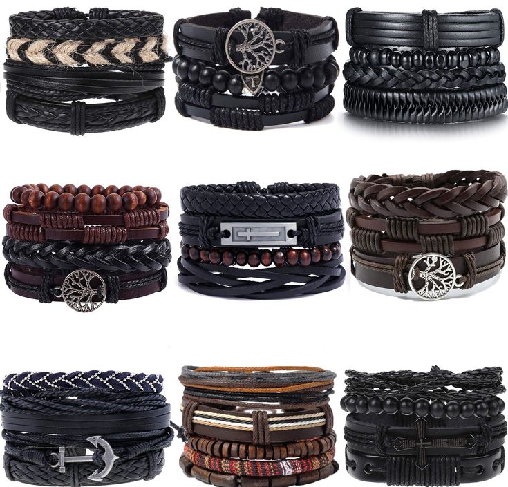 PRICES MAY VARY. Braided Leather Bracelets::9 sets Hemp wood bead leather wristbands bracelet in a order,Including chakra bead hemp cords,wood beaded and genuine leather bracelet wrap,can easy match your everyday need,the most economical set, the most economical select,don't hesitation. High Quality Material:High quality genuine leather and steel,handmade hemp cords stackable,selected soft and leathe.solid that don't easy to fall apart, Long Time to Use(We carefully select the materials, 100% ha Handmade Leather Jewelry, Chakra Beads, Handmade Leather Bracelets, Genuine Leather Bracelet, Wrist Jewelry, Leather Wristbands, Wristband Bracelet, Hemp Cord, Bracelets Set