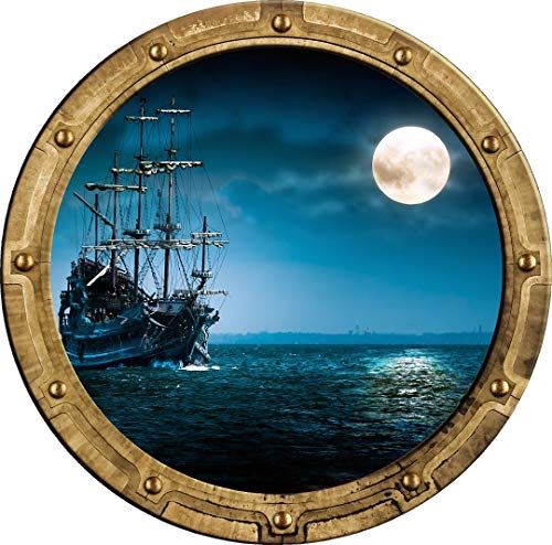 a painting of a ship sailing in the ocean at night with a full moon behind it