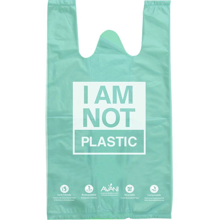 a green plastic bag with the words i am not plastic on it and an image of a