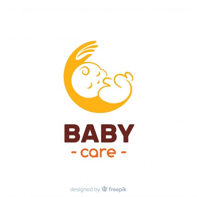 a baby care logo with an infant sleeping on it's back and the words baby care