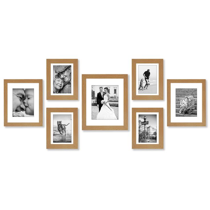 a set of six framed photographs hanging on a wall