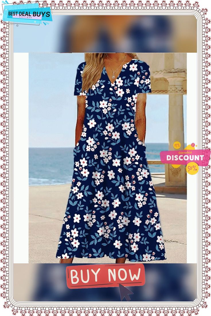 Women's Casual Dress Shift Dress Sundress Floral Pocket Print V Neck Midi Dress Active Fashion Outdoor Date Short Sleeve Regular Fit Navy Blue Blue Spring Summer S M L Xl Xxl Blue Short Sleeve Maxi Dress For Vacation, Casual Blue Maxi Dress With Short Sleeves, Fitted Blue Maxi Dress With Pockets, Blue Short Sleeve Summer Midi Dress, Blue Floral Print Maxi Dress With Short Sleeves, Blue A-line Dress For Vacation, Blue Maxi Dress With Short Sleeves, Blue Shift Maxi Dress Midi Length, Blue Short Sleeve Summer Dress