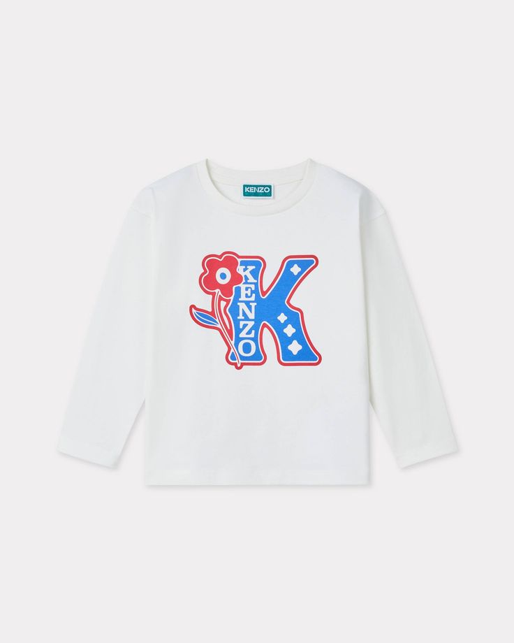 Long-sleeved cotton T-shirt.
Round neck.
Peach skin finish.
Flower printed on the front. Kenzo Nigo, Lucky Tiger, Polo Sweatshirt, Dubai Mall, Cardigan Shirt, Kenzo Kids, Sweatshirt Dress, Primavera Estate, Cotton T Shirt