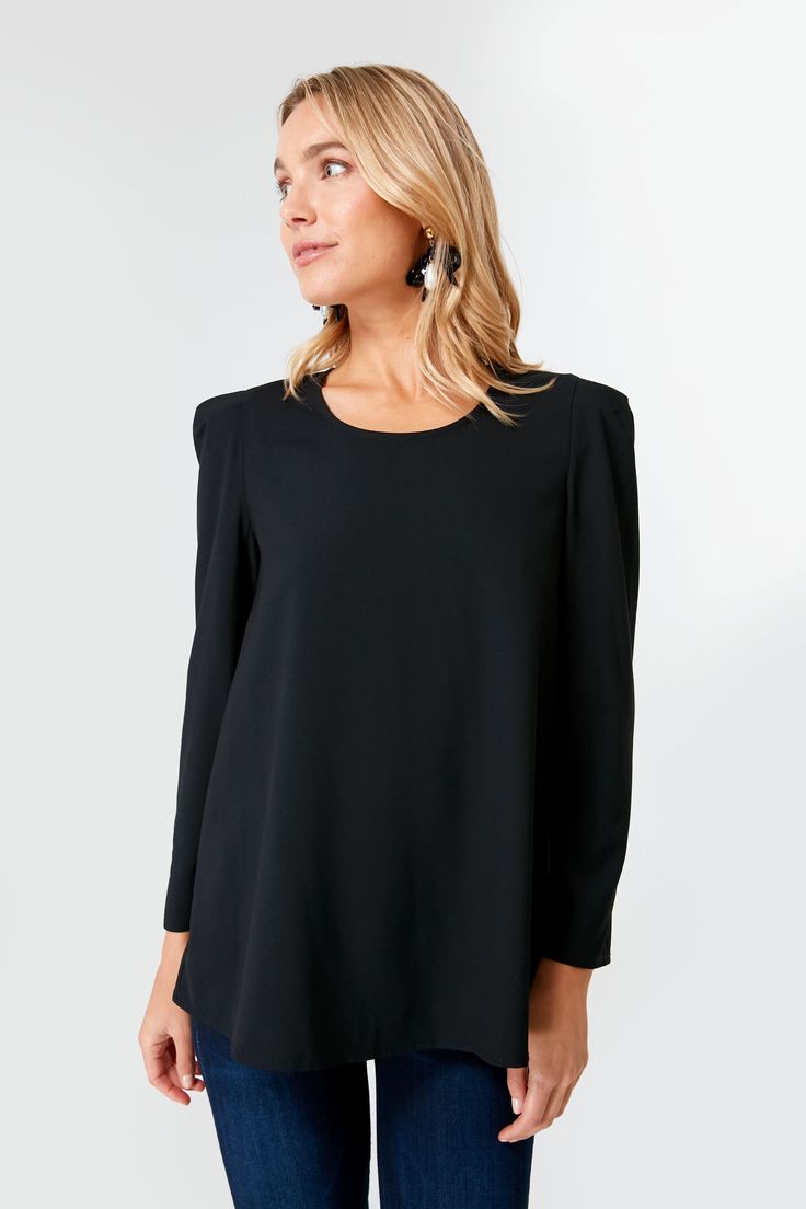 Black Bedford Top Chic Viscose Blouse, Chic Solid Color Blouse For Work, Chic Solid Blouse For Work, Versatile Solid Blouse For Night Out, Sleek Viscose Blouse For Fall, Classic Solid Blouse For Evening, Black Structured Top For Formal Occasions, Chic Workwear Top In Solid Color, Chic Solid Color Workwear Tops