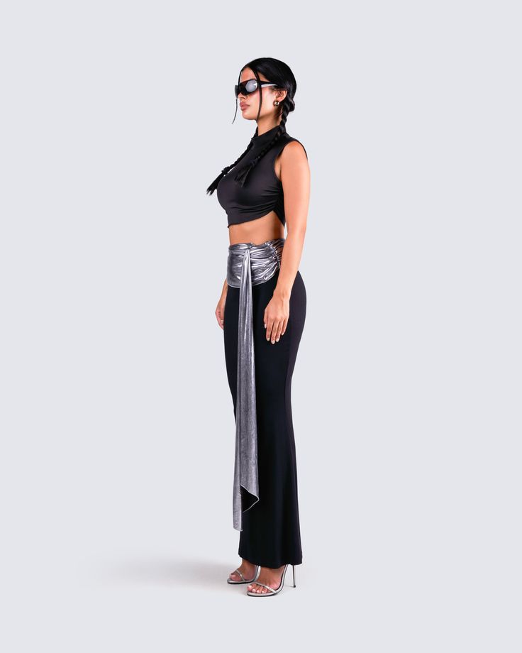 Own the night in this sleek, and classy two piece set 🖤 Featuring a black turtleneck cropped top and a black draped maxi skirt - this fit will have you looking expensive, and way too good for them 😏 Chic Maxi Skirt For Night Out Party Season, Chic Maxi Skirt For Party Season And Night Out, Chic Maxi Skirt For Party Season, Sleek Fitted Crop Top For Evening, Elegant Black Maxi Skirt For Party, Elegant Evening Crop Top, Chic Evening Crop Top, Elegant Black Maxi Skirt For Night Out, Glamorous Evening Crop Top