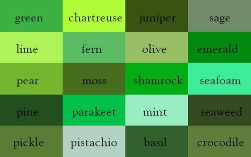 green and brown squares with words in different languages