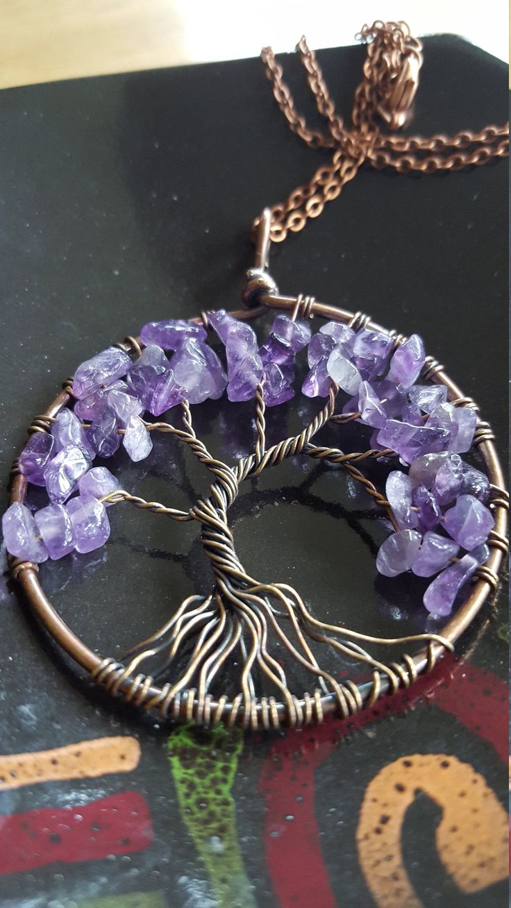 "Tree of Life Pendant~Wire Wrapped Pendant Brass & Copper~Purple Amethyst Gemstone~Tree Pendant~Boho Necklace~Handmade Jewelry~18 inch Copper Chain with 2\" Extender~JewelsandMetals. Pretty handmade tree of life pendant! Size: Pendant is 2.5 inches Long x 2 inches Wide Chain is 18 inches Long with a 2 inch extender" Purple Amethyst Bohemian Necklace, Bohemian Amethyst Necklace In Purple, Bohemian Amethyst Purple Necklace, Bohemian Purple Amethyst Necklace, Spiritual Lavender Wire Wrapped Necklaces, Handmade Purple Bohemian Necklaces, Purple Handmade Bohemian Necklaces, Bohemian Lavender Gemstone Crystal Necklace, Bohemian Lavender Crystal Gemstone Necklace