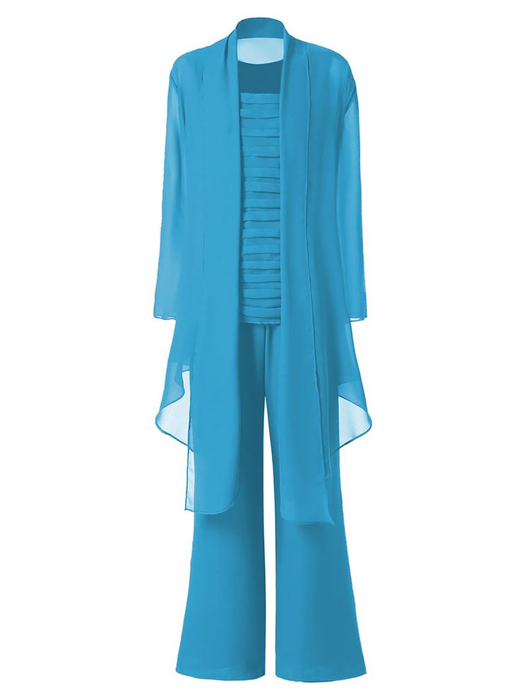 3 Pieces Chiffon Mother of Bride Dress Pant Suits | Cicinia Blue Fitted Chiffon Sets, Blue Chiffon Party Sets, Fitted Chiffon Long Sleeve Sets, Fitted Chiffon Set With Long Sleeves, Summer Formal Chiffon Sets, Summer Blue Chiffon Sets, Spring Evening Chiffon Sets, Suits Details, Womens Suit Vest