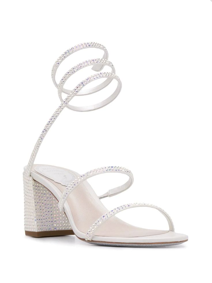 Shop René Caovilla Cleo 75 sandals with Express Delivery - FARFETCH High Sandals, Short Heels, Bridal Sandals, Womens Chunky Heels, Rene Caovilla, Wrap Heels, Chunky Heels Sandals, White Heels, Fashion High Heels