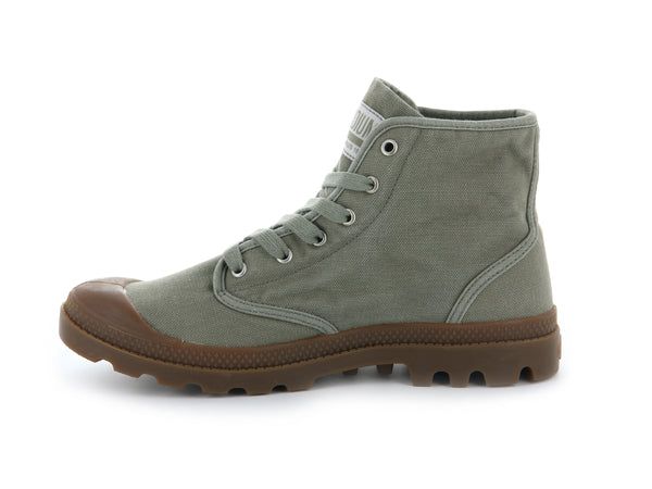 PAMPA HI - Palladium US Casual High-top Boots For Adventure, Casual Khaki Boots With Rubber Sole, Casual Khaki High-top Boots, Sporty Outdoor Boots With Vulcanized Sole, Casual Lace-up Desert Boots For Hiking, Casual Mid-top Canvas Boots, Casual Boots With Lug Sole For Adventure, Casual High-top Hiking Boots With Lug Sole, Casual Adventure Boots With Lug Sole