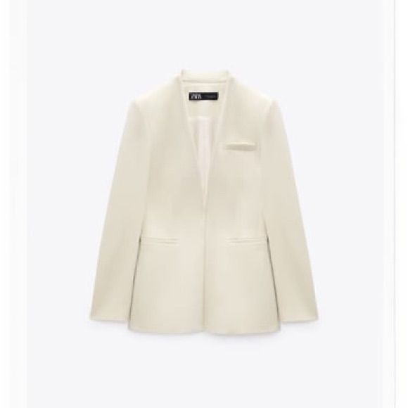 Lovely Cream Suit Jacket. Zara. Nwtnever Worn. White Notch Lapel Outerwear For Winter, Tailored Classic Outerwear In Winter White, Classic Tailored Winter White Outerwear, Classic White Blazer With Pockets, White Fall Blazer With Pockets, Winter White Single-breasted Blazer, White Long Sleeve Outerwear For Office, White Single-breasted Winter Blazer, White Winter Blazer With Pockets