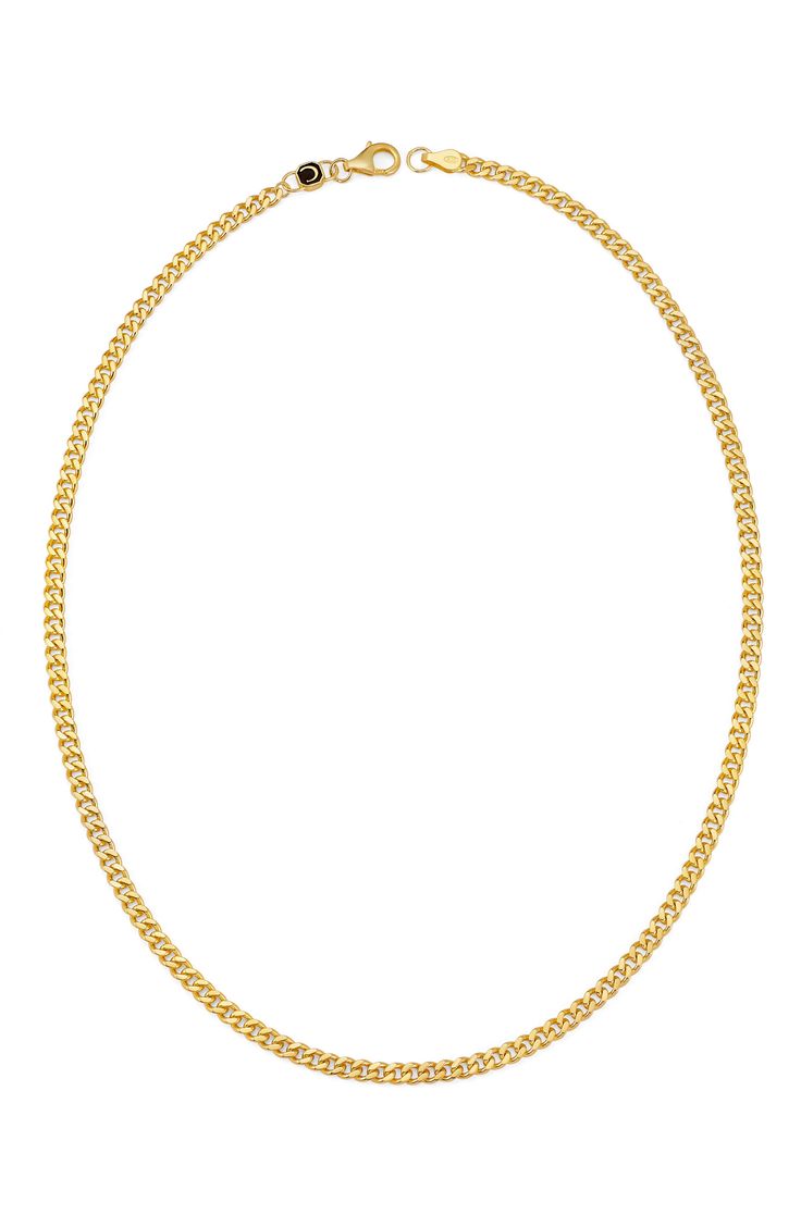 Plated in 18-karat gold, this curb link necklace is a simple yet polished addition to any look. 24" length Hypoallergenic Sterling silver/18k-gold plate Imported Classic Cuban Link Necklace With Box Chain, Classic Gold Plated Box Chain Necklace, Classic Gold Cuban Link Chain Necklace, Classic Cuban Link Oval Chain Necklace, Gold Necklace With Oval Link Curb Chain, Classic 14k Gold Cuban Link Necklace With Oval Links, Classic Gold Chain Necklace, Classic Curb Chain Necklace With Oval Links, Classic Necklace With Curb Chain And Oval Link