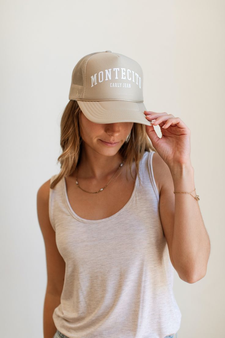 For our gals who love to travel, then you'll love to add the Montecito Hat to your collection! DETAILS Mesh Back Adjustable Strap Braided Detail 24.75" Circumference at the last adjustment 11" Long MATERIAL + CARE 100% Polyester Import Lightweight Adjustable Hats For Everyday, Lightweight Adjustable Hat For Everyday, Adjustable Lightweight Hats For Everyday, Summer Adjustable Flat Brim Trucker Hat, Adjustable Flat Brim Trucker Hat For Summer, Trendy Spring Trucker Hat For Travel, Summer Adjustable Trucker Hat With Flat Brim, Summer Curved Brim Trucker Hat For Everyday, Summer Everyday Snapback Hat With Curved Brim